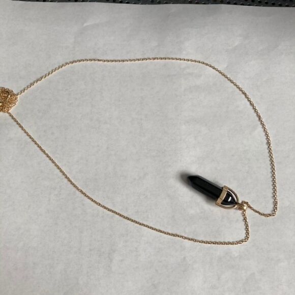 𝅺GOLDEN Layered Faux Onyx Stone Necklace - Picture 4 of 10